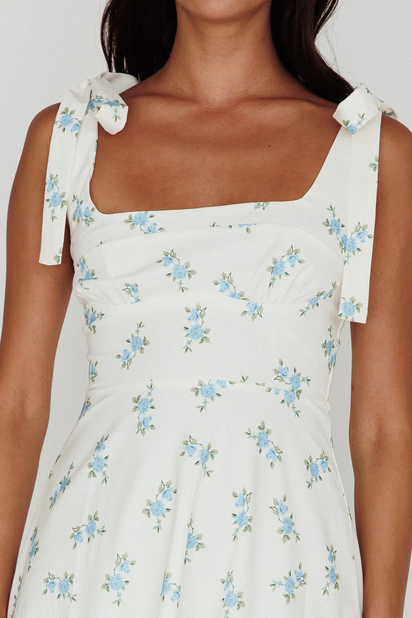 Mathilda Tied Shoulder Midi Dress Blue Floral