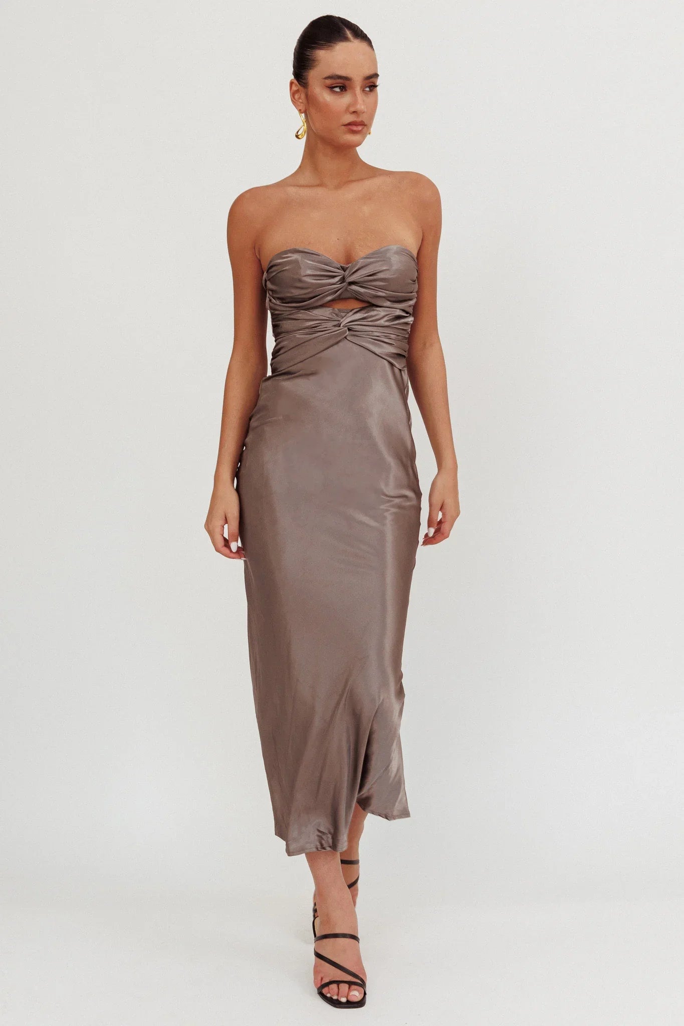 Good Impression Double Twist Midi Dress Charcoal